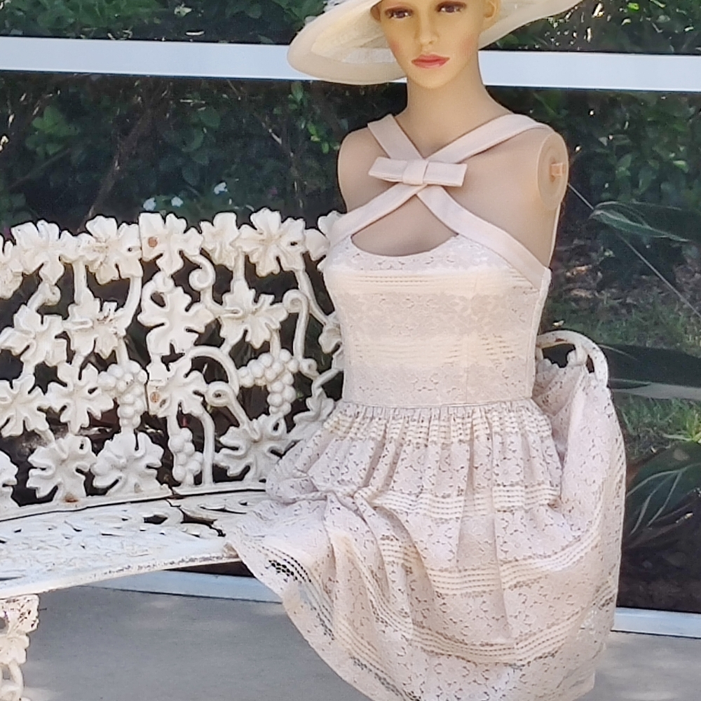 Embroidered floral lace fit and flare mini